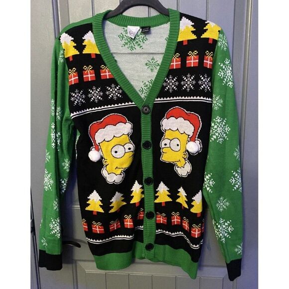 The Simpsons Other - Bart Simpson Santa Ugly Christmas Sweater Men's Medium M Cardigan Green Red